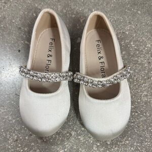 Felix & Flora White Kids Dress Shoes with Rhinestone Strap